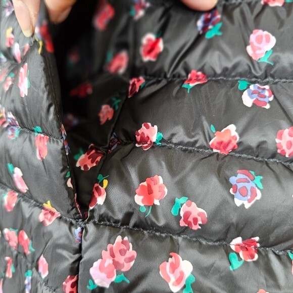 Kate Spade Black & Multicolor Floral Print Zip-Up Puffer Jacket large - Picture 3 of 11